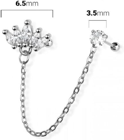 Pierced Owl 18GA 316L Stainless Steel Marquise Fan and Round CZ Crystal Connecting Chain Linked Cartilage Barbells in Saudi Arabia