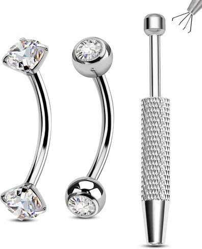 Jewseen 2PCS Rook Piercing Jewelry 16G Rook Earring for Women Surgical Steel Eyebrow Piercing Jewelry 8MM Curved Barbell Vertical Labret Jewelry in Saudi Arabia