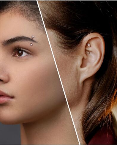 Jewseen 2PCS Rook Piercing Jewelry 16G Rook Earring for Women Surgical Steel Eyebrow Piercing Jewelry 8MM Curved Barbell Vertical Labret Jewelry in Saudi Arabia