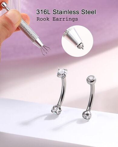 Jewseen 2PCS Rook Piercing Jewelry 16G Rook Earring for Women Surgical Steel Eyebrow Piercing Jewelry 8MM Curved Barbell Vertical Labret Jewelry in Saudi Arabia