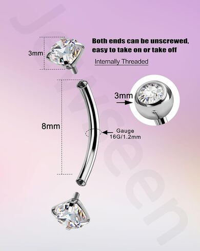Jewseen 2PCS Rook Piercing Jewelry 16G Rook Earring for Women Surgical Steel Eyebrow Piercing Jewelry 8MM Curved Barbell Vertical Labret Jewelry in Saudi Arabia