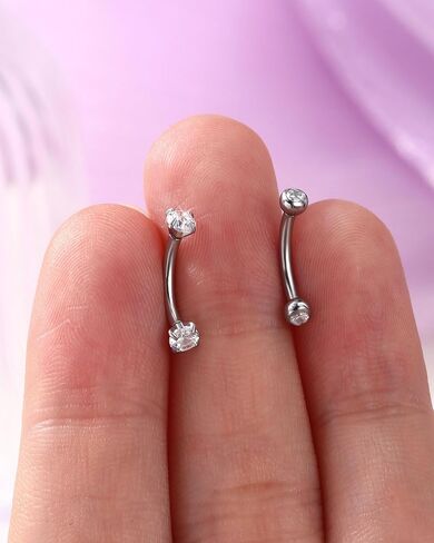 Jewseen 2PCS Rook Piercing Jewelry 16G Rook Earring for Women Surgical Steel Eyebrow Piercing Jewelry 8MM Curved Barbell Vertical Labret Jewelry in Saudi Arabia