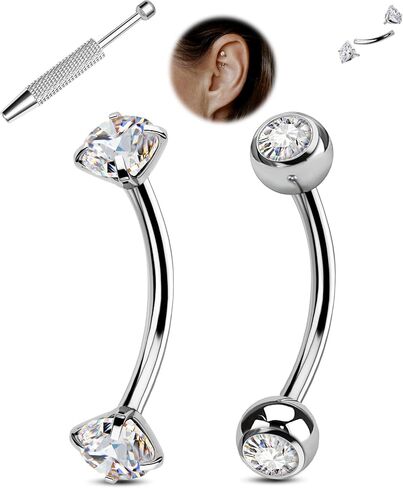 Jewseen 2PCS Rook Piercing Jewelry 16G Rook Earring for Women Surgical Steel Eyebrow Piercing Jewelry 8MM Curved Barbell Vertical Labret Jewelry in Saudi Arabia