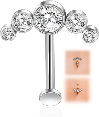 Lantine Floating Navel Piercing Jewelry Stainless Steel 14G Belly Button Rings Curved Barbell Navel Ring Cz Opal Eyebrow Lip Piercing Jewelry 10mm in Saudi Arabia