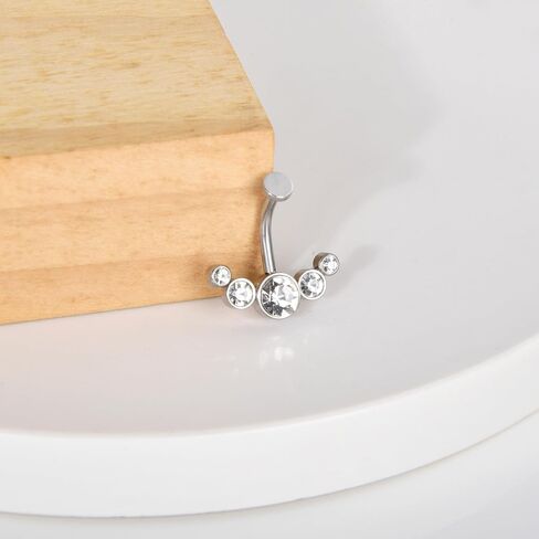 Lantine Floating Navel Piercing Jewelry Stainless Steel 14G Belly Button Rings Curved Barbell Navel Ring Cz Opal Eyebrow Lip Piercing Jewelry 10mm in Saudi Arabia