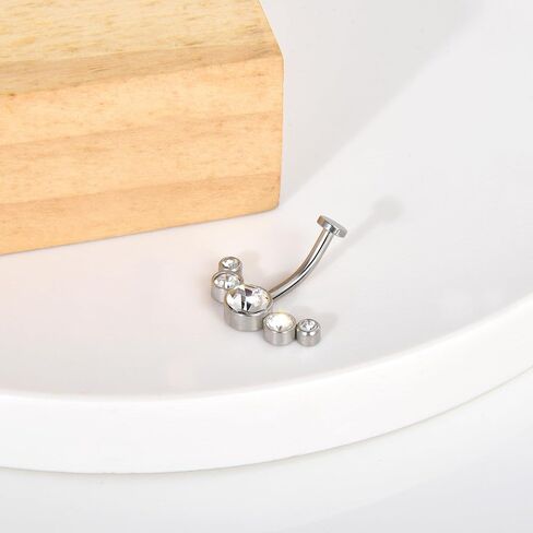 Lantine Floating Navel Piercing Jewelry Stainless Steel 14G Belly Button Rings Curved Barbell Navel Ring Cz Opal Eyebrow Lip Piercing Jewelry 10mm in Saudi Arabia