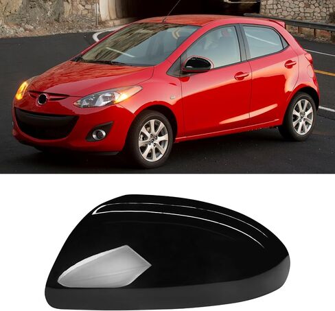 متوافق مع Mazda 2 2011-2015/Mazda 3 2010-2013 غطاء غطاء مرآة الجانب الأيسر للسائق، بديل غطاء مرآة الرؤية الخلفية للباب الأيسر لمازدا، أسود لامع in Kuwait