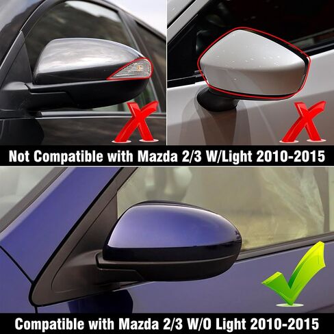 متوافق مع Mazda 2 2011-2015/Mazda 3 2010-2013 غطاء غطاء مرآة الجانب الأيسر للسائق، بديل غطاء مرآة الرؤية الخلفية للباب الأيسر لمازدا، أسود لامع in Kuwait
