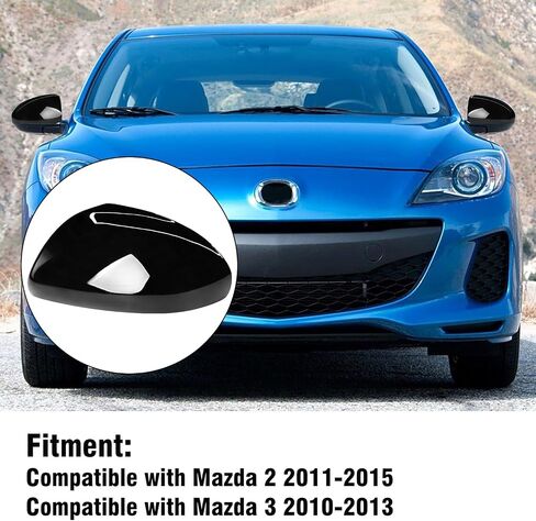 متوافق مع Mazda 2 2011-2015/Mazda 3 2010-2013 غطاء غطاء مرآة الجانب الأيسر للسائق، بديل غطاء مرآة الرؤية الخلفية للباب الأيسر لمازدا، أسود لامع in Kuwait
