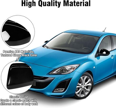 متوافق مع Mazda 2 2011-2015/Mazda 3 2010-2013 غطاء غطاء مرآة الجانب الأيسر للسائق، بديل غطاء مرآة الرؤية الخلفية للباب الأيسر لمازدا، أسود لامع in Kuwait