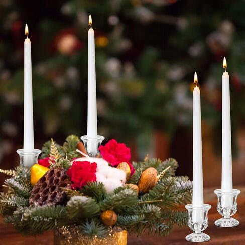 12 Sets Glass Clear Taper Candlestick Holder Bulk 12 Pcs Small Candle Holders 12 Pcs White Long Candle Table Centerpiece Decor for Wedding Holiday Birthday Party Favor(Clear) in Saudi Arabia
