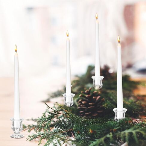 12 Sets Glass Clear Taper Candlestick Holder Bulk 12 Pcs Small Candle Holders 12 Pcs White Long Candle Table Centerpiece Decor for Wedding Holiday Birthday Party Favor(Clear) in Saudi Arabia