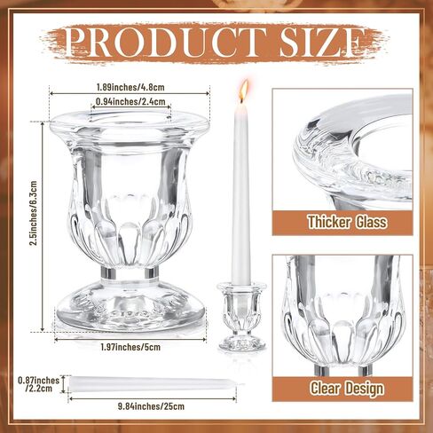 12 Sets Glass Clear Taper Candlestick Holder Bulk 12 Pcs Small Candle Holders 12 Pcs White Long Candle Table Centerpiece Decor for Wedding Holiday Birthday Party Favor(Clear) in Saudi Arabia