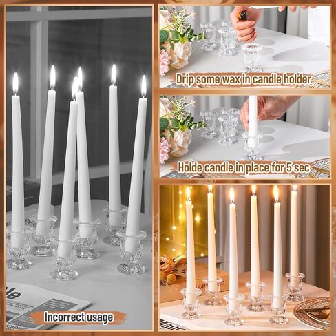 12 Sets Glass Clear Taper Candlestick Holder Bulk 12 Pcs Small Candle Holders 12 Pcs White Long Candle Table Centerpiece Decor for Wedding Holiday Birthday Party Favor(Clear) in Saudi Arabia