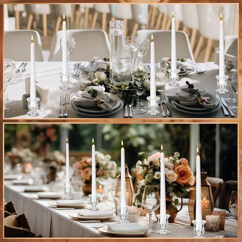12 Sets Glass Clear Taper Candlestick Holder Bulk 12 Pcs Small Candle Holders 12 Pcs White Long Candle Table Centerpiece Decor for Wedding Holiday Birthday Party Favor(Clear) in Saudi Arabia