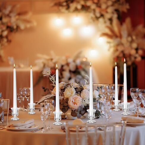 12 Sets Glass Clear Taper Candlestick Holder Bulk 12 Pcs Small Candle Holders 12 Pcs White Long Candle Table Centerpiece Decor for Wedding Holiday Birthday Party Favor(Clear) in Saudi Arabia
