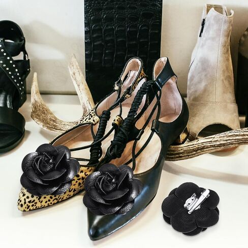 DOITOOL Rose Faux Decorative Shoe Clips : Satin Fabric Flowers Shoe Clips for Women Decorative, DIY FLoral Decorations for Flats Heels Sandals Boots -Black Ornament in Saudi Arabia