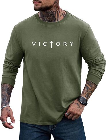 Mens Graphic Tshirt Casual Print Sweatshirt Stretchy Long Sleeve Crewneck Shirt (S-XXL) in Saudi Arabia