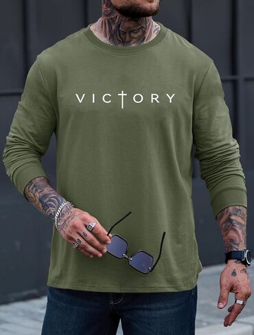 Mens Graphic Tshirt Casual Print Sweatshirt Stretchy Long Sleeve Crewneck Shirt (S-XXL) in Saudi Arabia