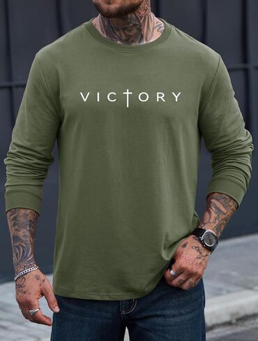 Mens Graphic Tshirt Casual Print Sweatshirt Stretchy Long Sleeve Crewneck Shirt (S-XXL) in Saudi Arabia