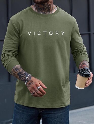 Mens Graphic Tshirt Casual Print Sweatshirt Stretchy Long Sleeve Crewneck Shirt (S-XXL) in Saudi Arabia