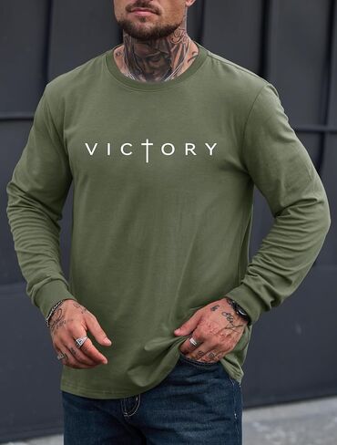 Mens Graphic Tshirt Casual Print Sweatshirt Stretchy Long Sleeve Crewneck Shirt (S-XXL) in Saudi Arabia