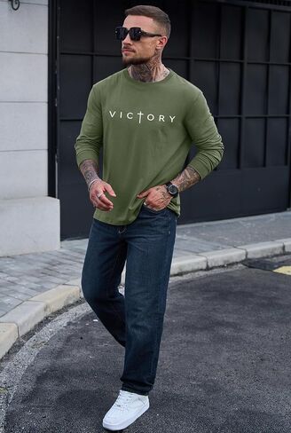 Mens Graphic Tshirt Casual Print Sweatshirt Stretchy Long Sleeve Crewneck Shirt (S-XXL) in Saudi Arabia