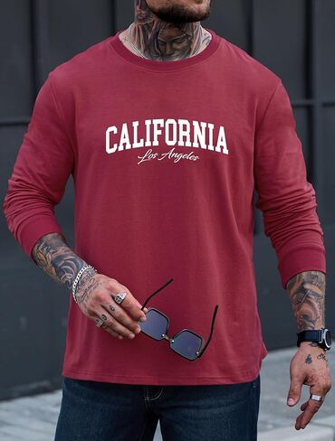 تيشيرت رجالي برسوم جرافيك كاجوال بطباعة سويت شيرت قابل للتمدد وأكمام طويلة وياقة دائرية (S-XXL) in Kuwait