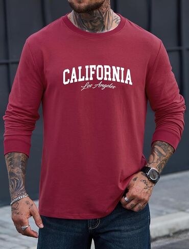 تيشيرت رجالي برسوم جرافيك كاجوال بطباعة سويت شيرت قابل للتمدد وأكمام طويلة وياقة دائرية (S-XXL) in Kuwait