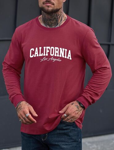 تيشيرت رجالي برسوم جرافيك كاجوال بطباعة سويت شيرت قابل للتمدد وأكمام طويلة وياقة دائرية (S-XXL) in Kuwait