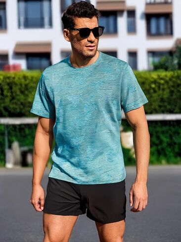 Men's Camouflage Short Sleeve Athletic Fit T-Shirt Quick Dry Moisture Wicking Performance Top for Running Training in Saudi Arabia