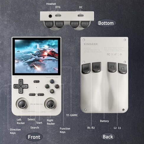 kinhank K36 Retro Handheld Game Console, Supports 9000+ Games, Equipped with 64G TF Card, Portable Mini Retro Video Games Console, 3.5-inch IPS Screen, 640x480 Resolution, 500nit (Black) in Kuwait