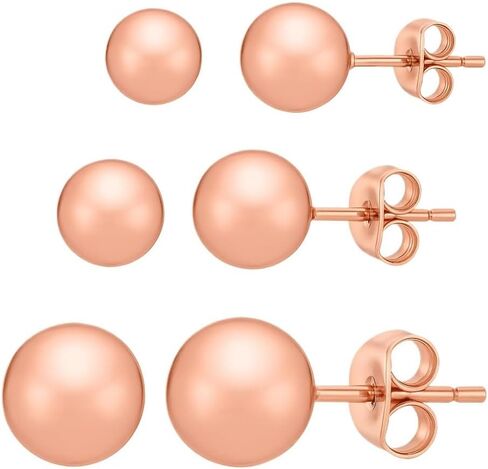14K Gold Ball Stud Earrings – 3 Pairs in 3mm, 4mm, 5mm Sizes – Available in Style Colors for Women & Men in Saudi Arabia