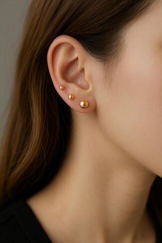 14K Gold Ball Stud Earrings – 3 Pairs in 3mm, 4mm, 5mm Sizes – Available in Style Colors for Women & Men in Saudi Arabia