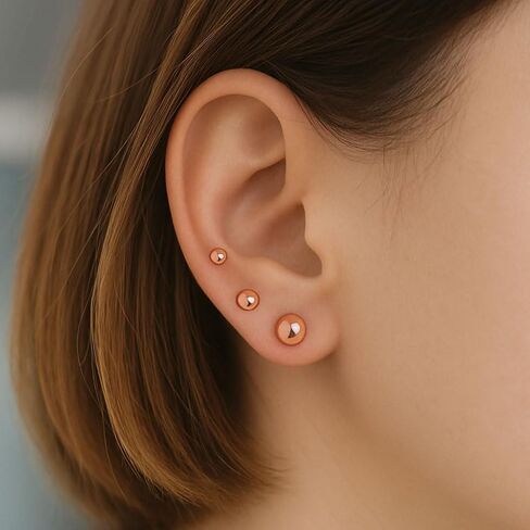 14K Gold Ball Stud Earrings – 3 Pairs in 3mm, 4mm, 5mm Sizes – Available in Style Colors for Women & Men in Saudi Arabia