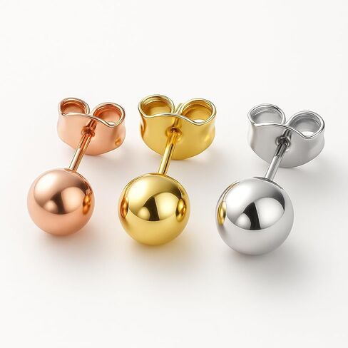 14K Gold Ball Stud Earrings – 3 Pairs in 3mm, 4mm, 5mm Sizes – Available in Style Colors for Women & Men in Saudi Arabia