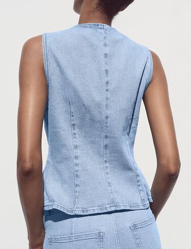 Womens Denim Vest Tops Sleeveless Jean Vest Button Down Denim Tank Tops Casual Waistcoat in Saudi Arabia