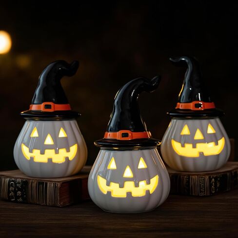 NEROSUN 3 Pack Cute Ghost Light Up Halloween Decor, LED White Ceramic Spooky Flameless Lanterns Decorative Light Fall Halloween Party Decoration for Home Bedroom Room Table Shelf in Saudi Arabia