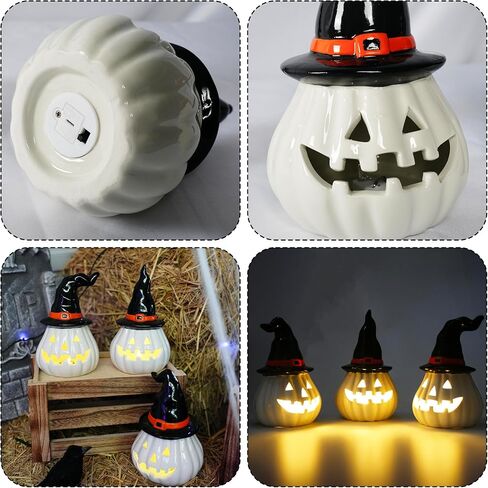NEROSUN 3 Pack Cute Ghost Light Up Halloween Decor, LED White Ceramic Spooky Flameless Lanterns Decorative Light Fall Halloween Party Decoration for Home Bedroom Room Table Shelf in Saudi Arabia
