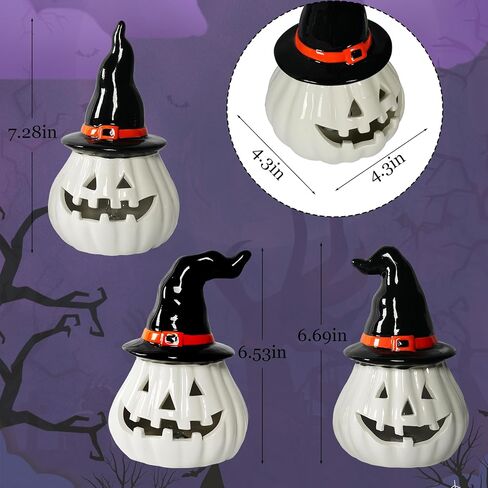 NEROSUN 3 Pack Cute Ghost Light Up Halloween Decor, LED White Ceramic Spooky Flameless Lanterns Decorative Light Fall Halloween Party Decoration for Home Bedroom Room Table Shelf in Saudi Arabia