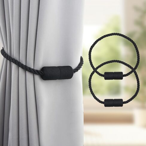 2 Pack Magnetic Curtain Tiebacks - Elegant Modern Rope Holdbacks for Drapes and Window Curtains(Gray) in Saudi Arabia