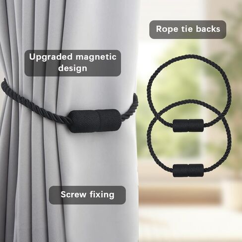 2 Pack Magnetic Curtain Tiebacks - Elegant Modern Rope Holdbacks for Drapes and Window Curtains(Gray) in Saudi Arabia