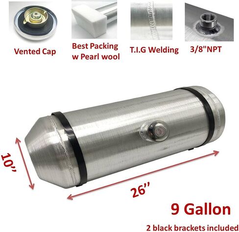 JSD AUTO PARTS Outlet 3/8 "NPT 10"x26" 9 جالون مركز تعبئة خزان الوقود / الغاز من الألومنيوم in Saudi Arabia