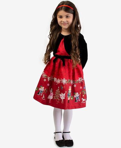 Bonnie Jean Christmas Dress - Nutcracker Dress with Gold Cardigan in Saudi Arabia