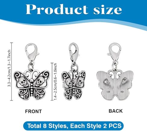 PH PandaHall 16Pcs Clip on Charm Pendants 8 Styles Goth Skull Butterfly Bat Shoe Lace Charms with Lobster Clasp for Sneakers Canvas Shoes Boots Halloween Punk Jewelry Making in Saudi Arabia