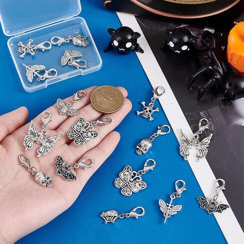 PH PandaHall 16Pcs Clip on Charm Pendants 8 Styles Goth Skull Butterfly Bat Shoe Lace Charms with Lobster Clasp for Sneakers Canvas Shoes Boots Halloween Punk Jewelry Making in Saudi Arabia