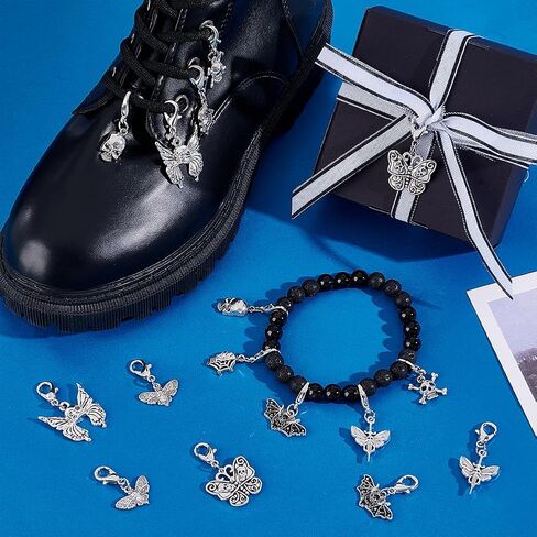 PH PandaHall 16Pcs Clip on Charm Pendants 8 Styles Goth Skull Butterfly Bat Shoe Lace Charms with Lobster Clasp for Sneakers Canvas Shoes Boots Halloween Punk Jewelry Making in Saudi Arabia