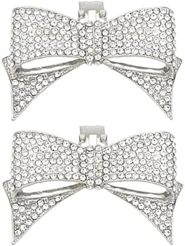 Vaguelly 1 Pair Rhinestone Shoe Clips Big Bow Detachable Shoe Buckles for Heels Flats Pumps Decorative Shoe Accessoriesecoration (Silver) in Saudi Arabia
