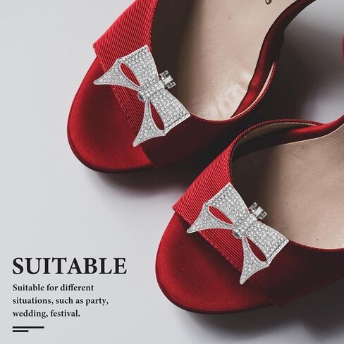 Vaguelly 1 Pair Rhinestone Shoe Clips Big Bow Detachable Shoe Buckles for Heels Flats Pumps Decorative Shoe Accessoriesecoration (Silver) in Saudi Arabia
