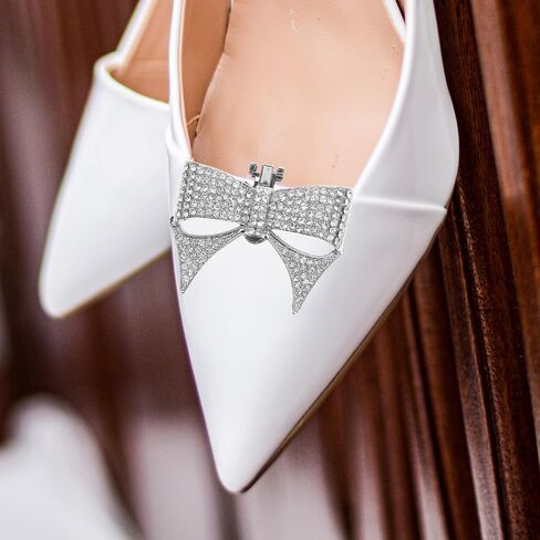 Vaguelly 1 Pair Rhinestone Shoe Clips Big Bow Detachable Shoe Buckles for Heels Flats Pumps Decorative Shoe Accessoriesecoration (Silver) in Saudi Arabia